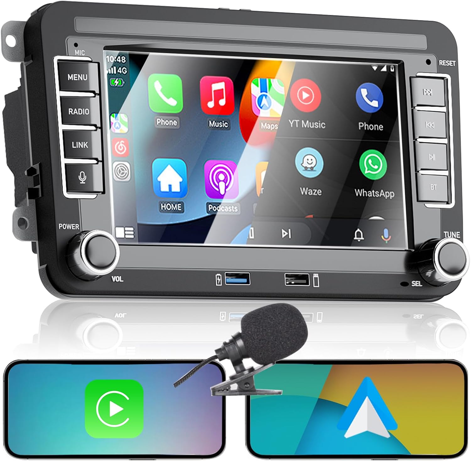 Car Radio for Golf 5 6 Passat Jetta Caddy Polo cc Touran EOS T5, Double din Car Stereo Compatible Wireless Carplay & Android Auto with Bluetooth/FM/AM/USB/DSP/Mirror Link/High Power