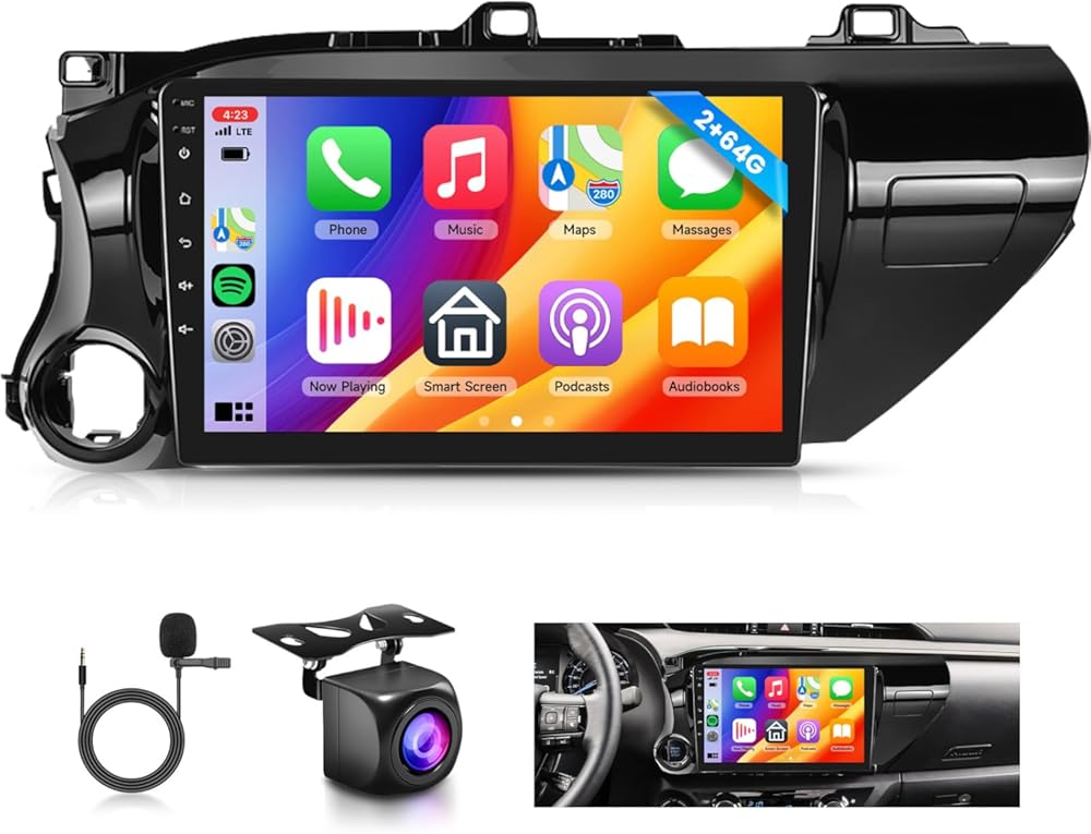 Rimoody 2G 64G Android 15 Car Stereo for Toyota Hilux 2015-2020, Wireless Carplay Android Auto Car Radio, 10.1'' Touchscreen Head Unit with GPS Bluetooth Mirror Link WiFi FM/RDS EQ Backup Camera SWC