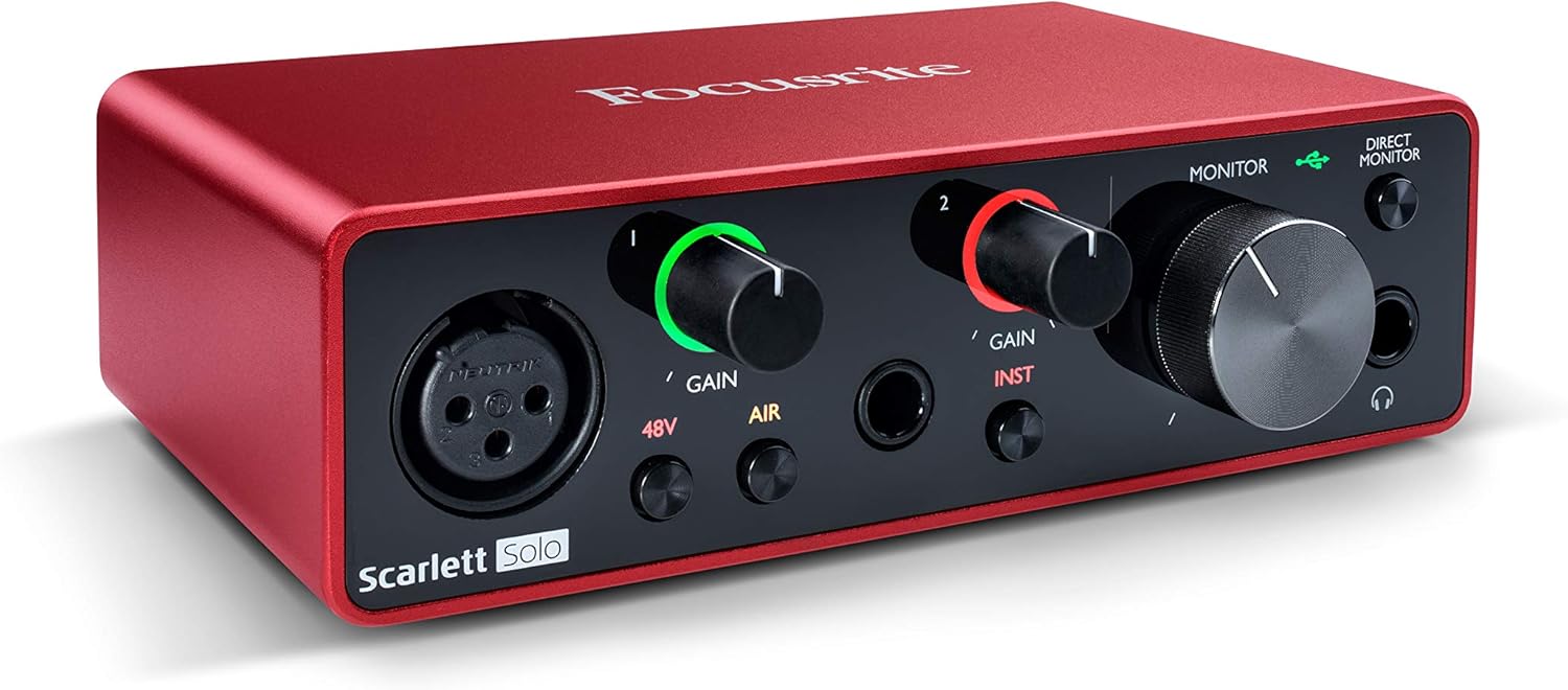 Focusrite Scarlett Solo (3rd Gen) USB Audio Interface with Pro Tools | First & Amazon Basics XLR Male to Female Microphone Cable - 10 Feet, Black