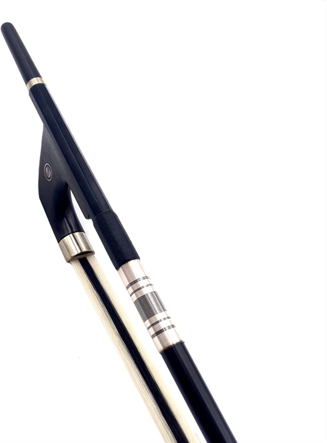 TSTS 1pc Strong Upright Double Bass Bow,Carbon Fiber,White and Black Bowhair Horsetail Full Size Violin Bow