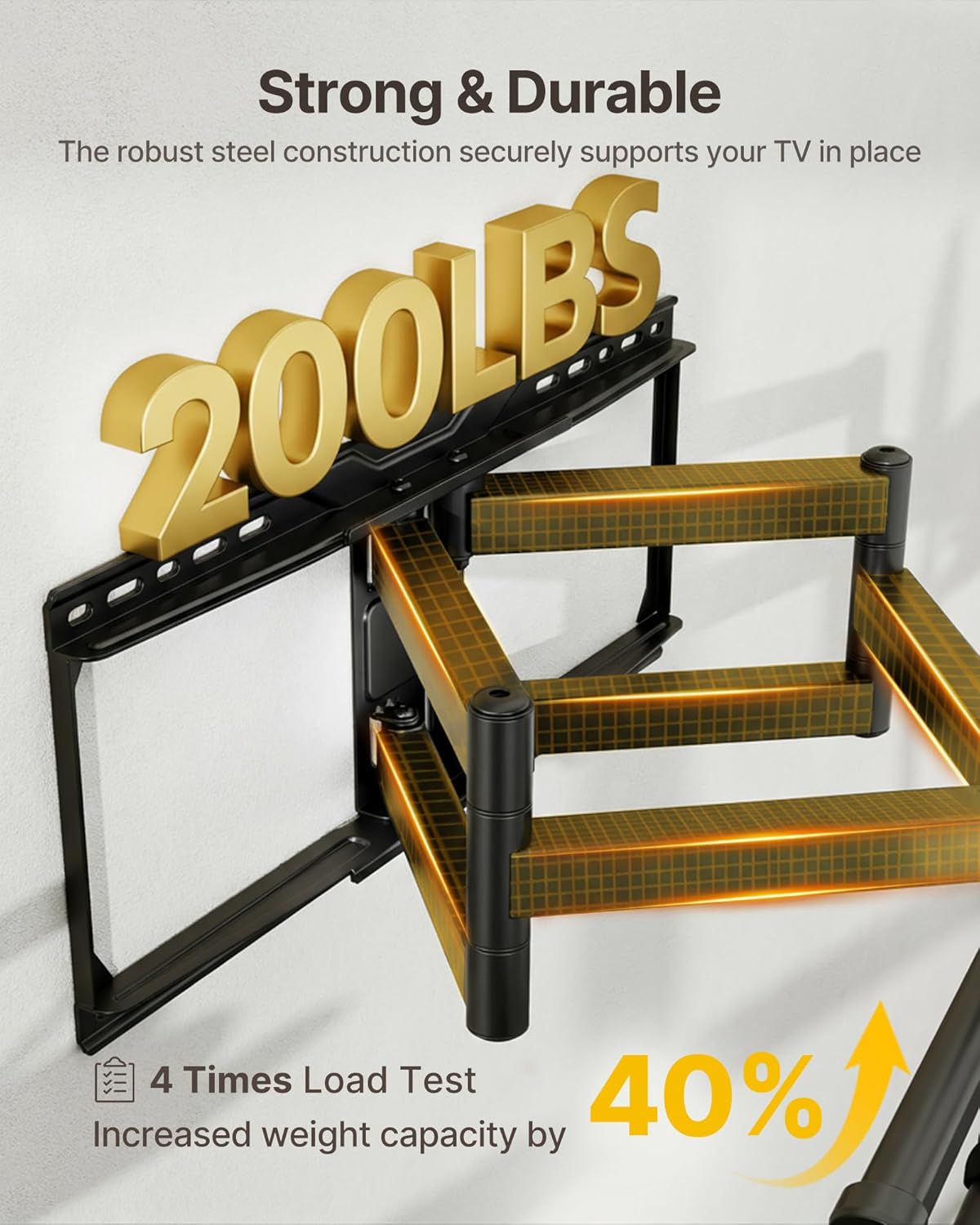 monTEK Heavy-Duty Full Motion TV Wall Mount Bracket for 50–100″ TVs up to 200 lbs – 4X Load Tested, Dual Arm Extension to 25.1″, Tool-Free Tilt/Swivel/Level, Max VESA 900×600, Fits 12/16/18/24