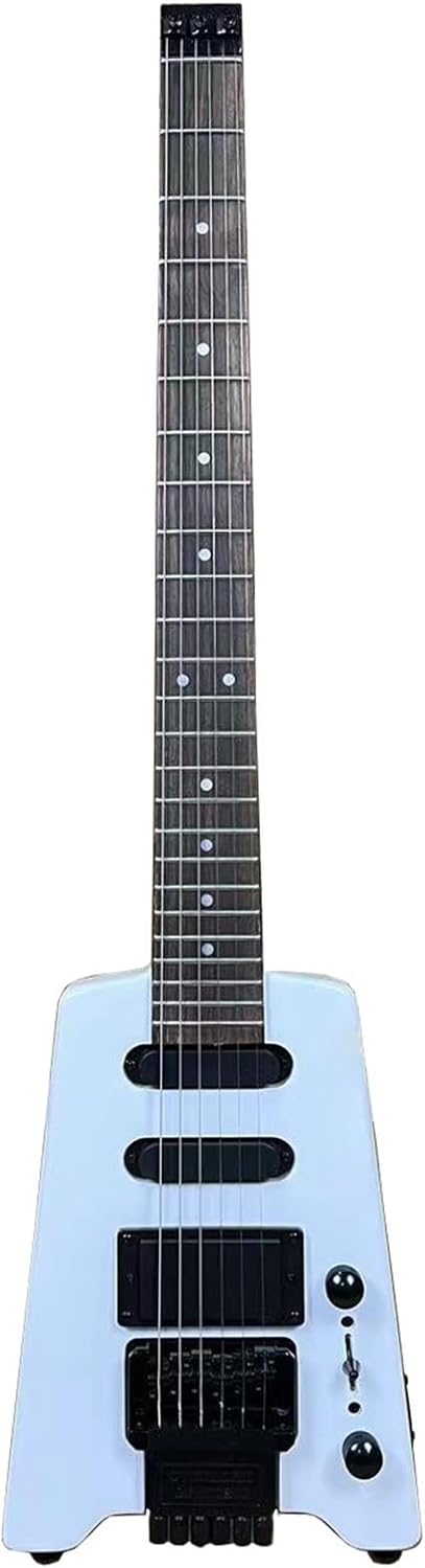 VENEKA Headless Electric Guitar 30 Inches Headless Electric Guitar White Color Mahogany Body for Beginner Adult