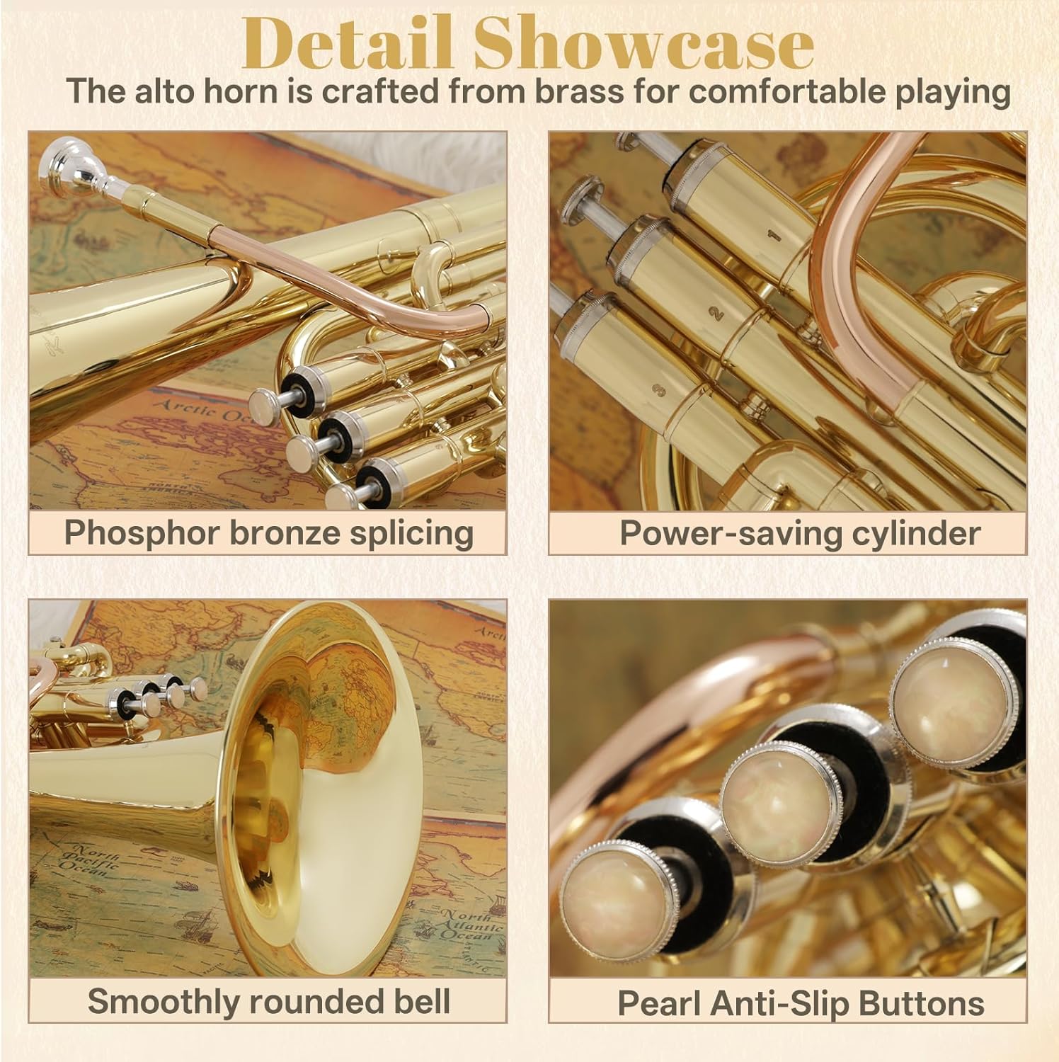 Kmise E-flat Alto Horn, Yellow Brass Body & Rose Brass Leadpipe Baritone Horn with Hard Case, Mouthpiece, Cleaning Cloth for Students, Beginners and Band Performances