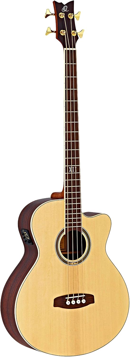 Ortega Guitars 4 String Deep Series Medium Scale Solid Top Acoustic-Electric Bass, Right (D558-4)