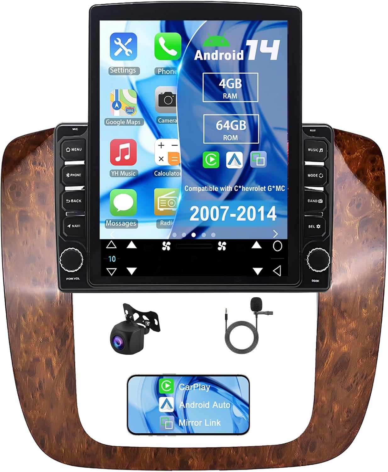 Android 14 Double Din Car Radio for Chevrolet GMC 2007-2014, 4G+64G 9.7