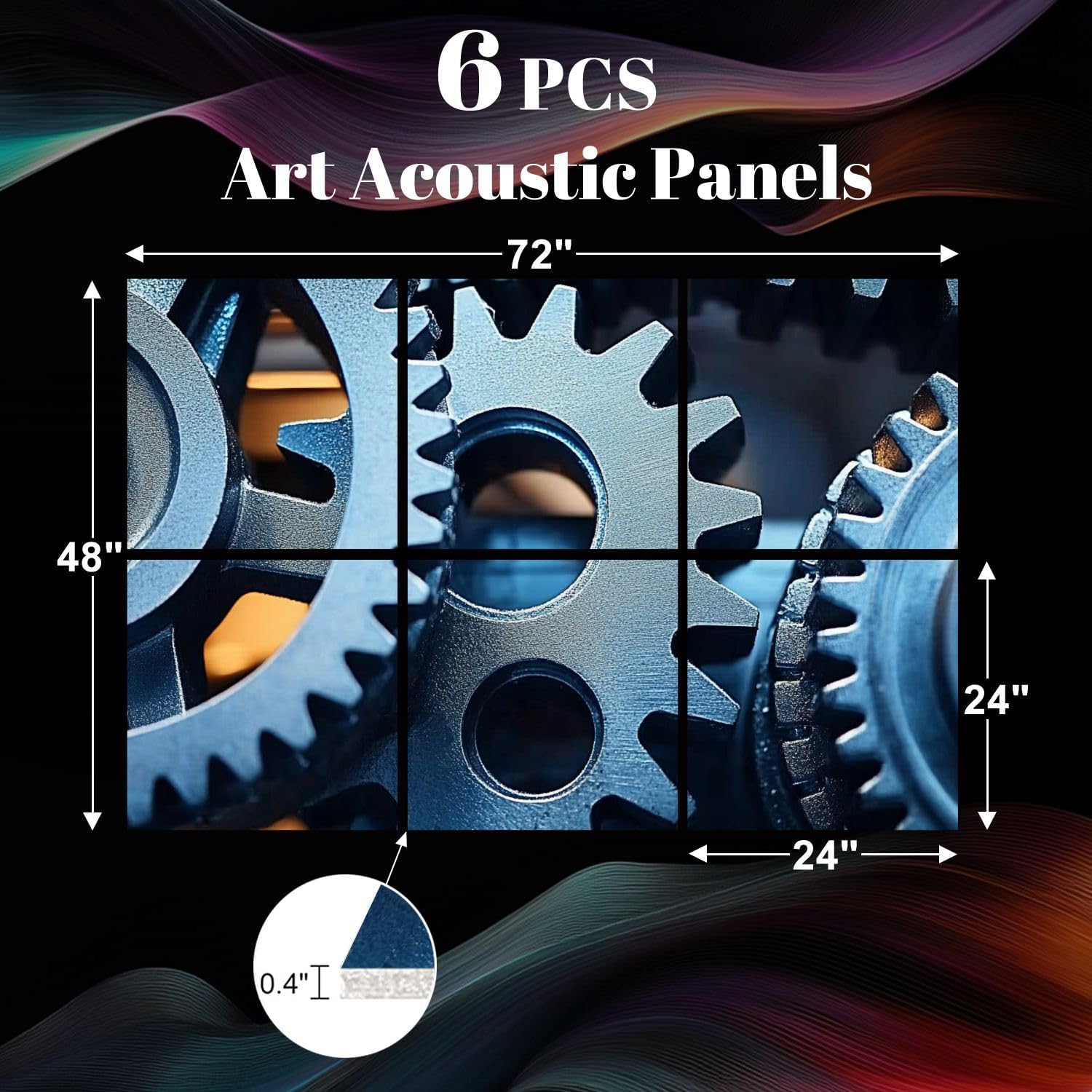 6 Pack Art Acoustic Panels Gears Sound Absorbing Panel 48