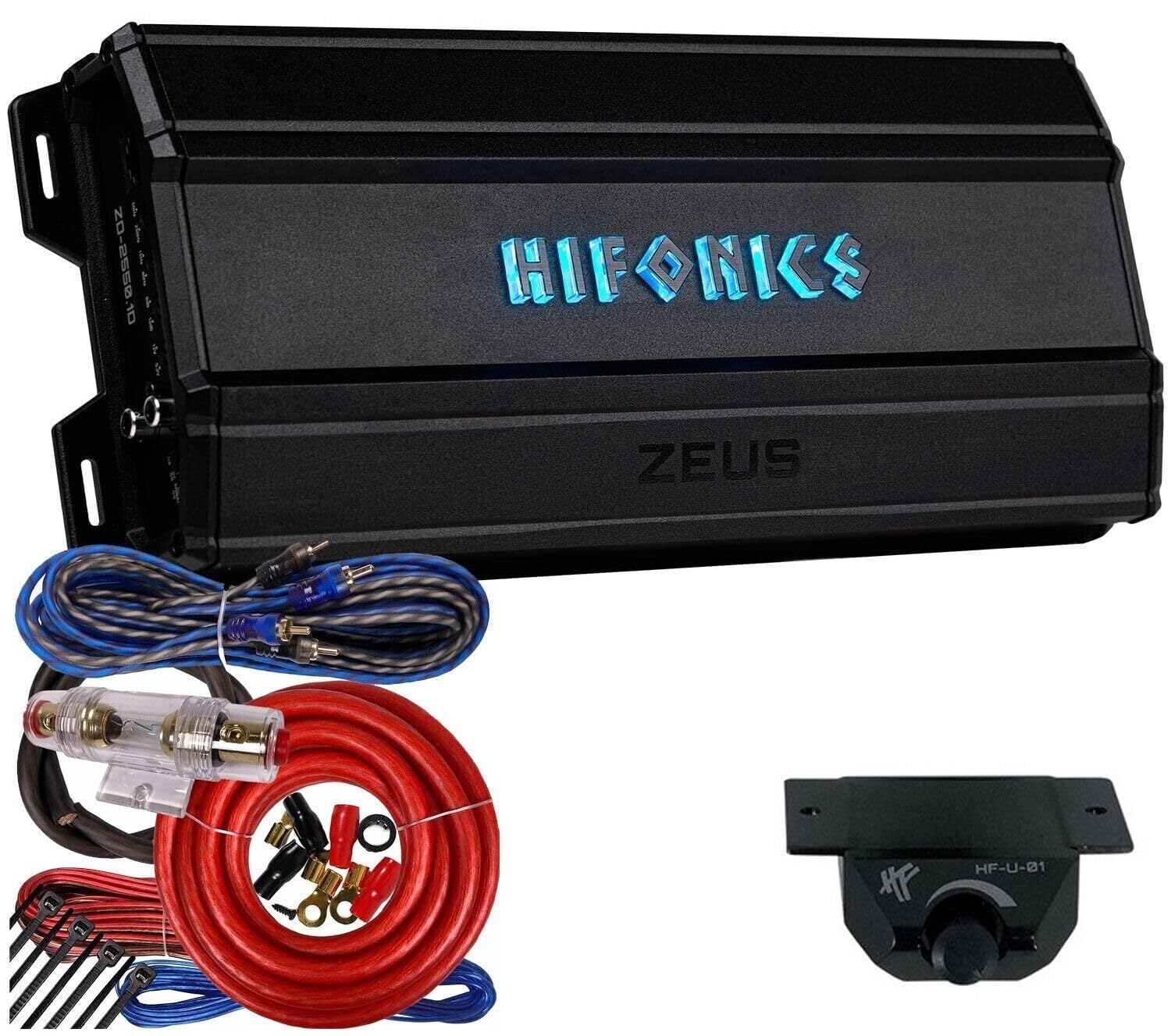 Hifonics ZD-2550.1D Zeus Delta 2550W Mono Block Car Audio Amplifier with Complete 4 Gauge Installation Kit, 2022 All-Black Compact Design