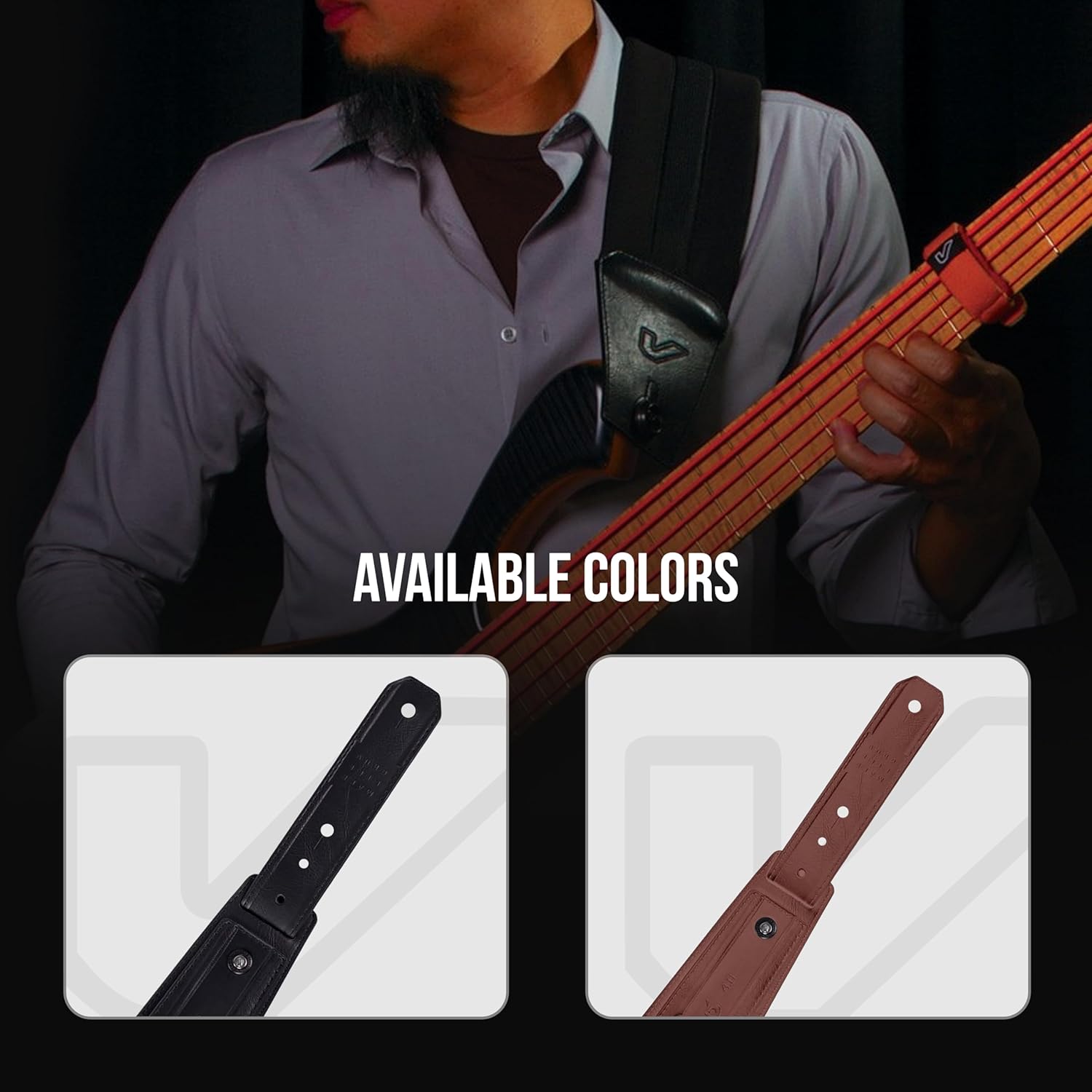 Gruv Gear SoloStrap Neo Padded Faux Leather Guitar Strap with Adjustable Slide Lock System, Thick Neoprene Padding for Heavier Instruments, Comfortable Guitar Belt Anti Bounce Design - Black, 2.5