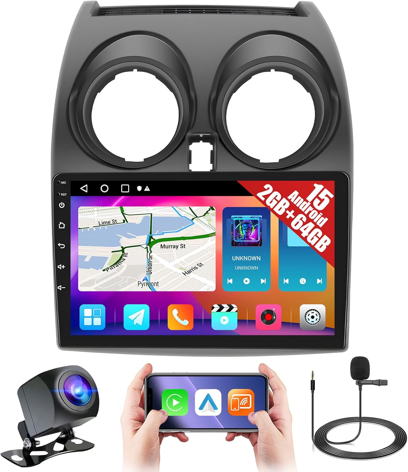 2+64GB Android 15 Car Radio for Nissan Qashqai 2006-2016 with Wireless CarPlay Android Auto, Realdio 9 Inch Touch Screen Car Stereo for Qashqai with Bluetooth EQ 26UI WiFi GPS Backup Camera