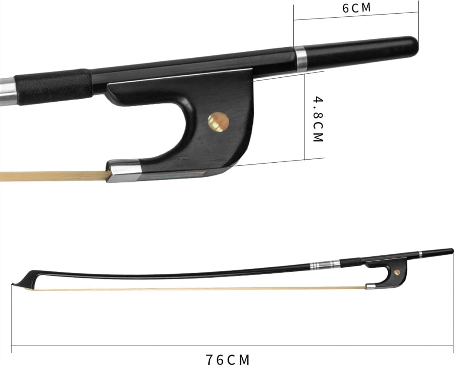 TSTS Durable 4/4 Double Bass Bow Carbon Fiber Bow Round Stick White Horsehair Ebony Frog Paris Eye Inlay Full Size Violin Bow