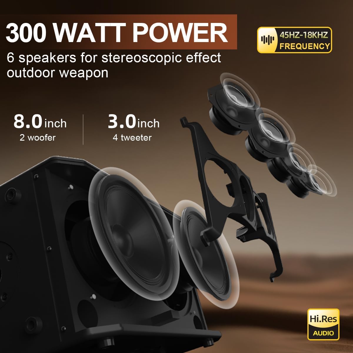 Coolmusic 300W Professional Acoustic Guitar Amp，Busking Amplifier PA System with 7 Inputs, Studio-Grade Reverb/Chorus/Delay/Tremolo/Phaser/Flanger, 3-Band EQ