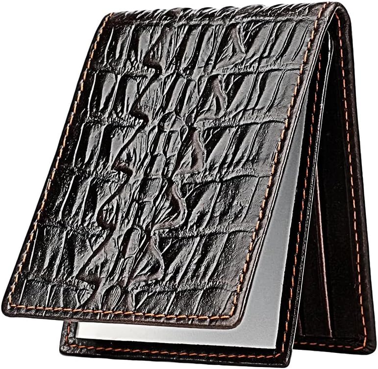 Genuine Leather Wallet for Men Cowhide Crocodile Embossed with Large ID Window Zippered Coin Pocket Anti Theft Chain (Coffee-3)