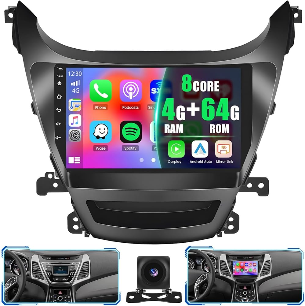 [8Core 4+64GB] Android 15 Car Radio for Hyundai Elantra 2014-2016 with Wireless Carplay/Android Auto, 9 Inch HD Touchscreen Car Stereo with GPS WiFi Bluetooth5.0 32EQ/DSP FM/RDS 59UI SWC