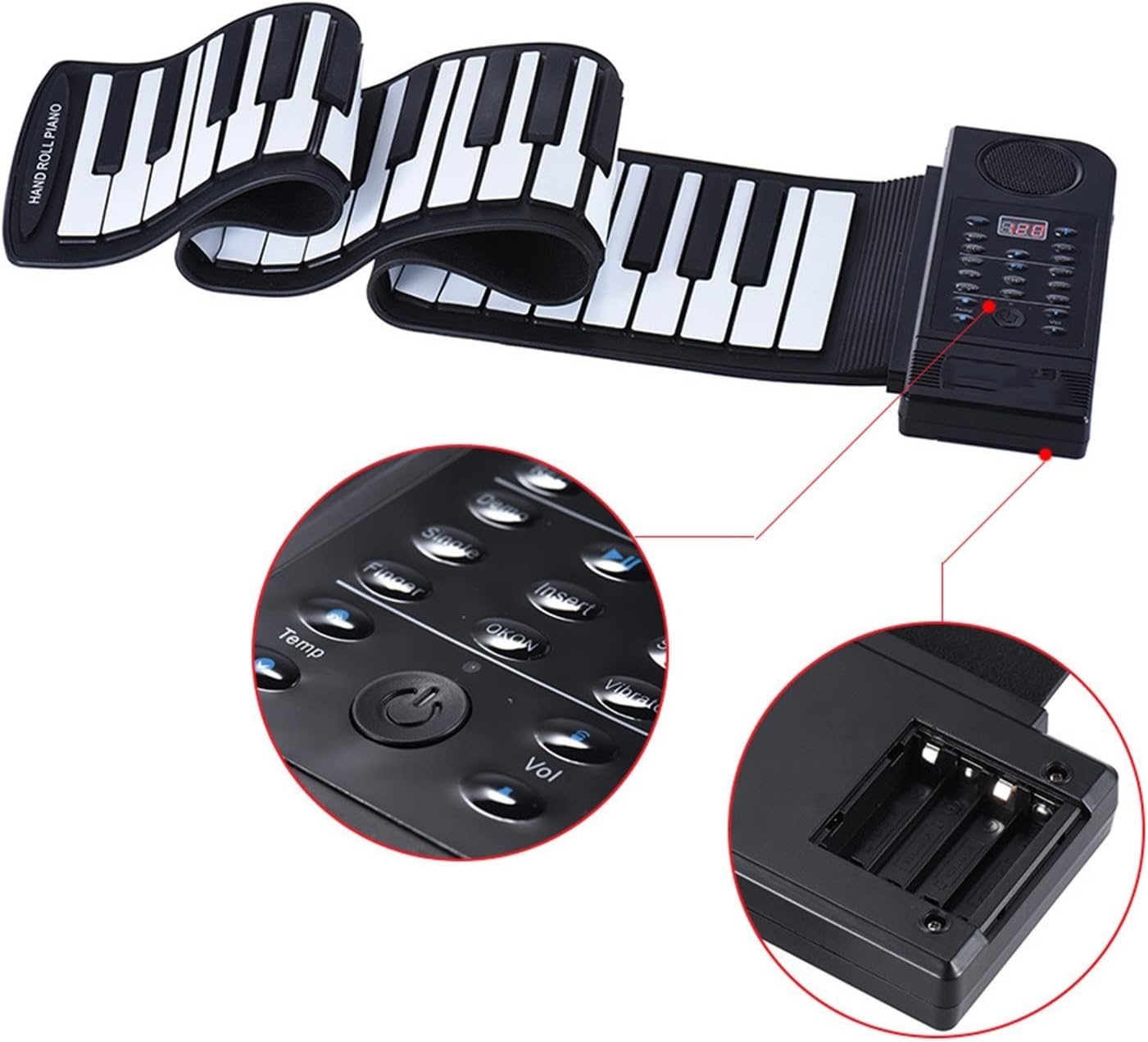 TSTS Piano Foldable Portable 61 Keys Flexible Roll Up Piano USB Electronic MIDI Keyboard Hand Rolled Musical Instrument