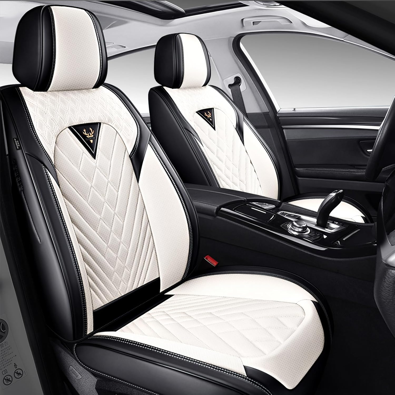 Car Seat Covers Fit for Genesis G70 2019-2023,Waterproof Wear-Resistant Premium Leather Seat Covers Breathable Seat Protector Coverage Automotive Seats Cushions (Front,Cream White)
