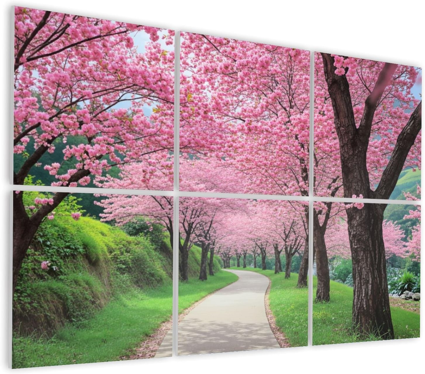 6 Pack Art Acoustic Panels Self Adhesive Cherry Blossom Pathway Pink Flowers Greenery Decorative Soundproof Wall Panels Sound Absorbing Panel 48