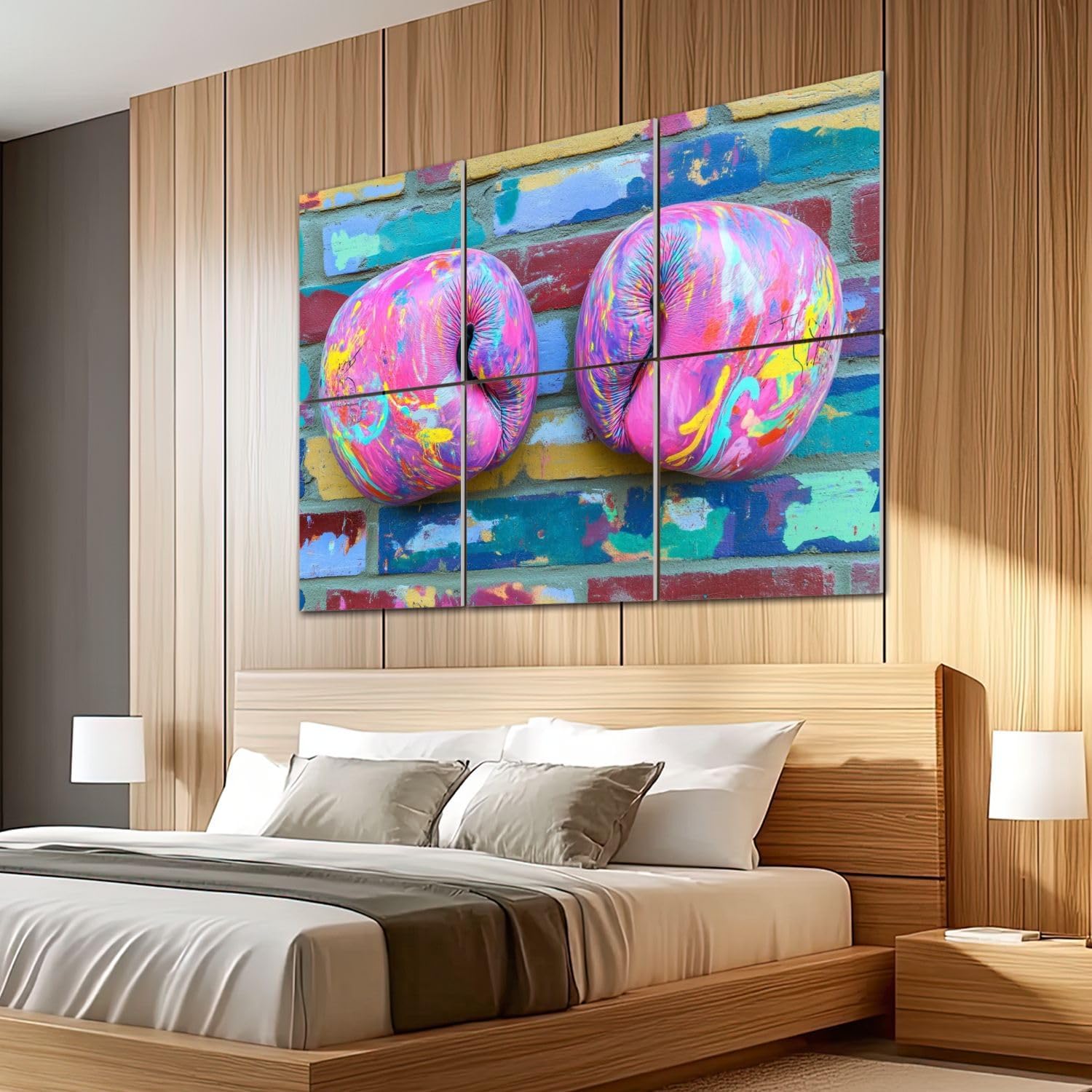 6 Pack Art Acoustic Panels Sound Absorbing Graffiti Boxing Gloves Sport Modern Bright Pink Multicolor Paint Decorative Soundproof Wall Panels Self Adhesive for Recording Studios Office 72