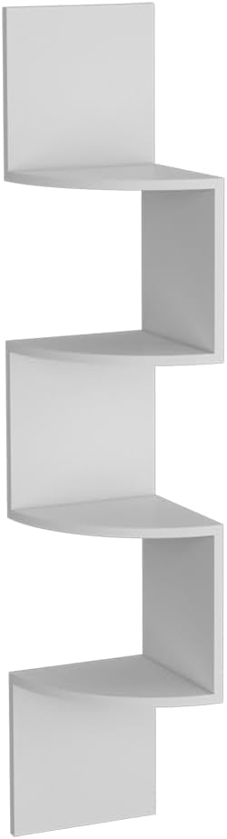 DSHADE 4-Tier Corner Shelves, Floating Corner Shelf,Wall Organizer Storage,Wall Mount Shelves for Bedrooms, Bathroom Shelves,Kitchen,Offices,Living Rooms (White)