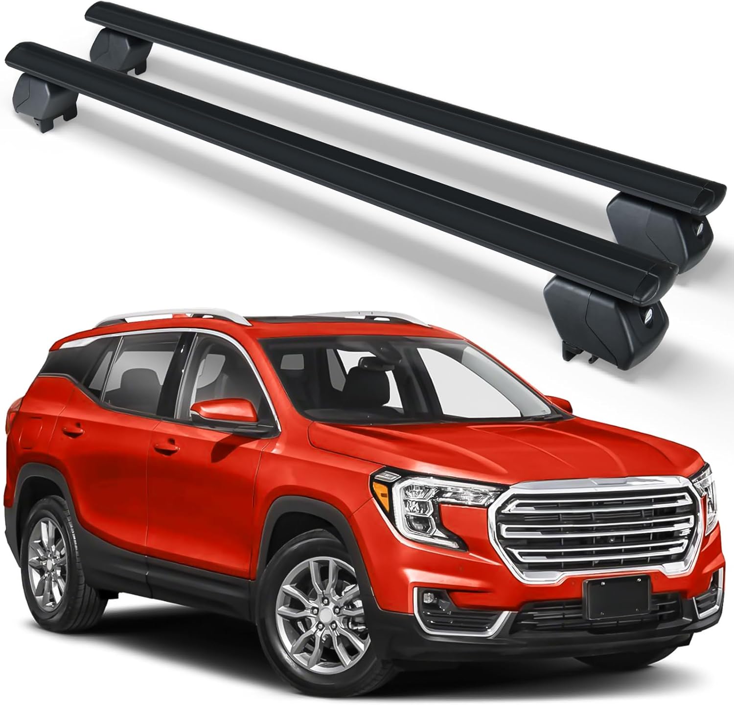 Heavy Duty 300 LBS Roof Rack Cross Bars Compatible with 2010-2024 Chevy Equinox & GMC Terrain with Side Rails, Adjustable & Lockable Crossbars Cargo Carrier Rooftop Luggage Cars Vehicles Suvs