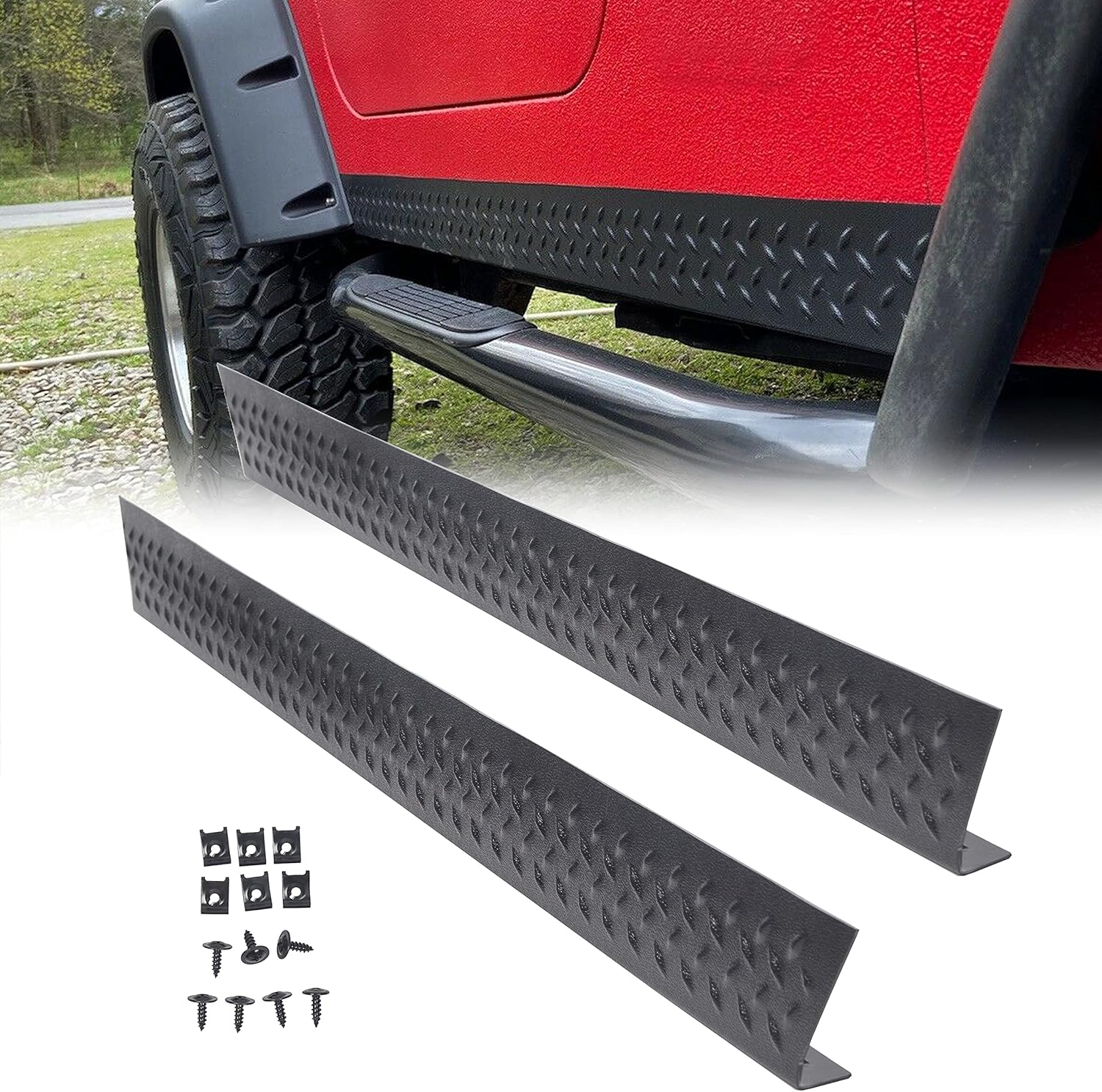 Side Body Armor Rocker Panel Compatible with 1997-2006 Jeep TJ Wrangler Diamond Plate Kit Replacement for 11650.05