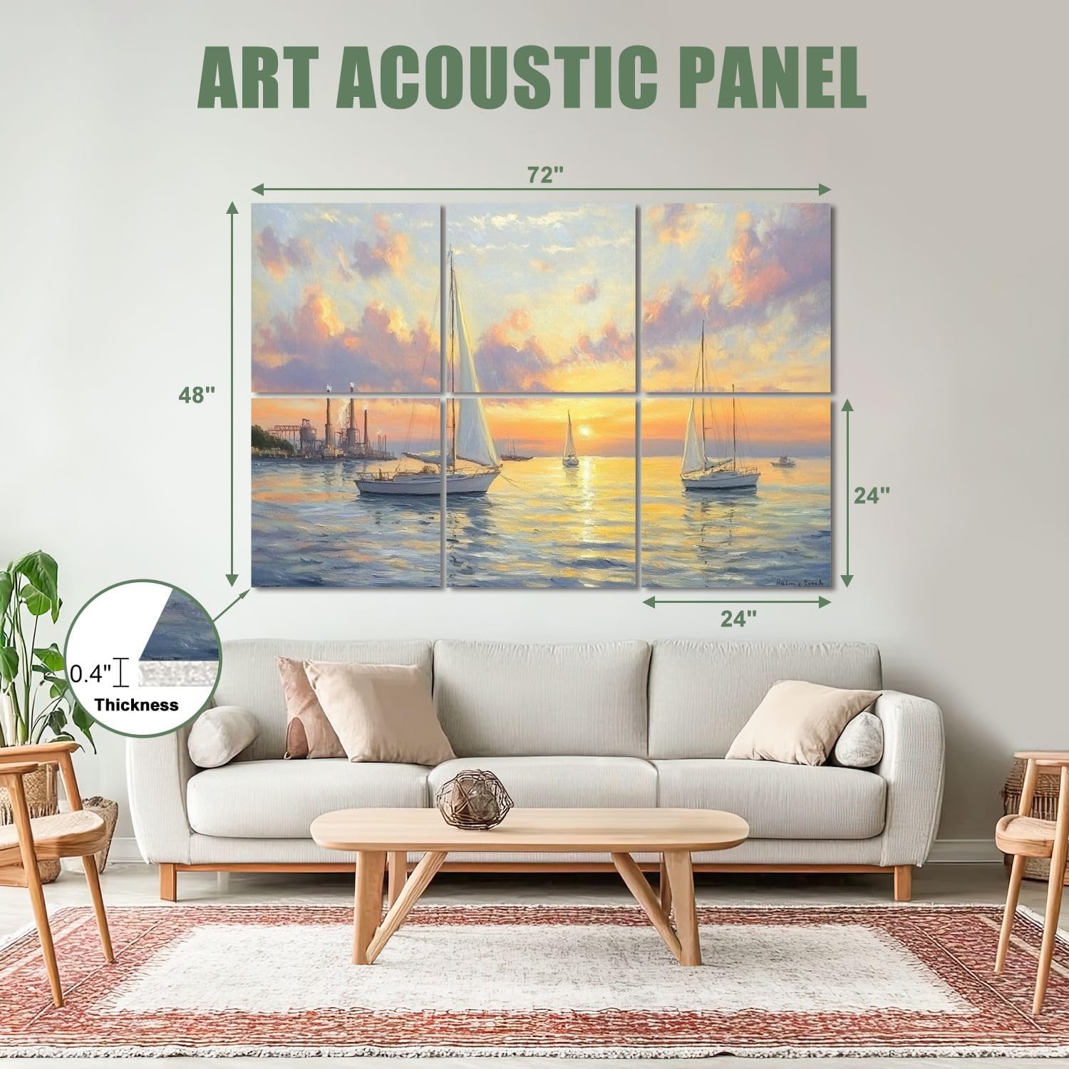 6 Pack Art Acoustic Panels Sound Absorbing Famous Oil Paintings Seascape Ocean Sea Beach Pictures Sailboats Decorative Soundproof Wall Panels Self Adhesive for Recording Studios Office 72