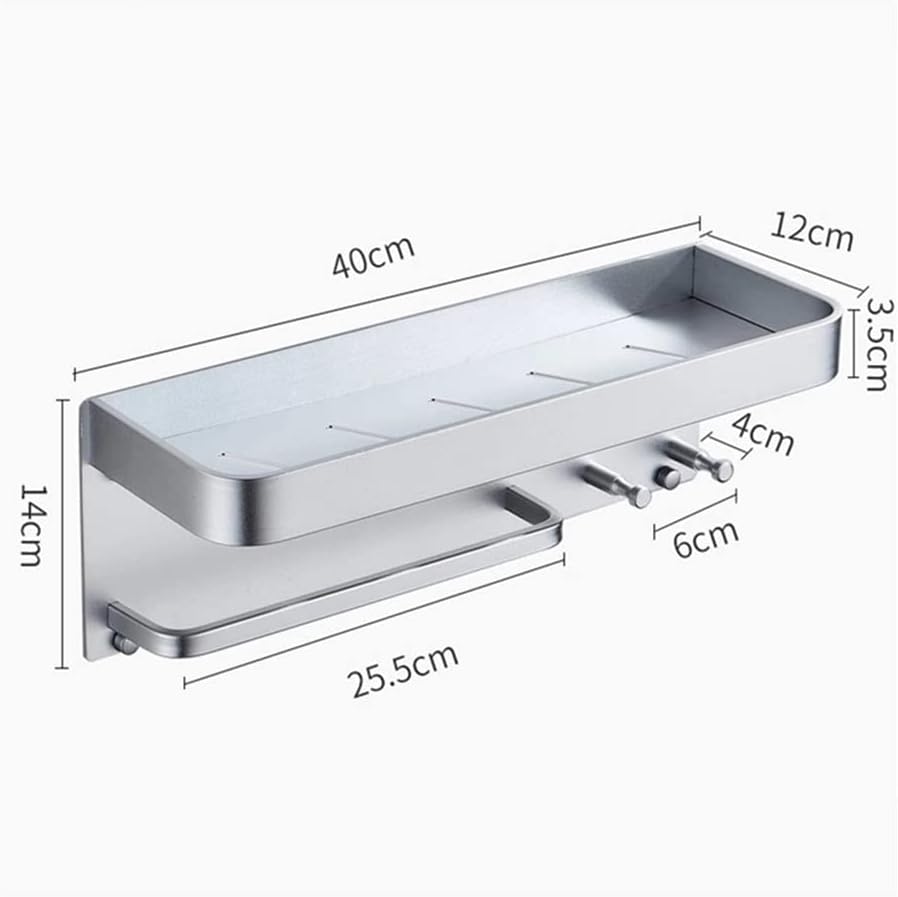 Shower Caddy Bathroom Shelves, Black/Silver Space Aluminum Multi-Function Wall Mount Bathroom Hooks Cup Shelf Storage Rack, Towel Holder Bathroom Organizer (Color : 40cm Black)