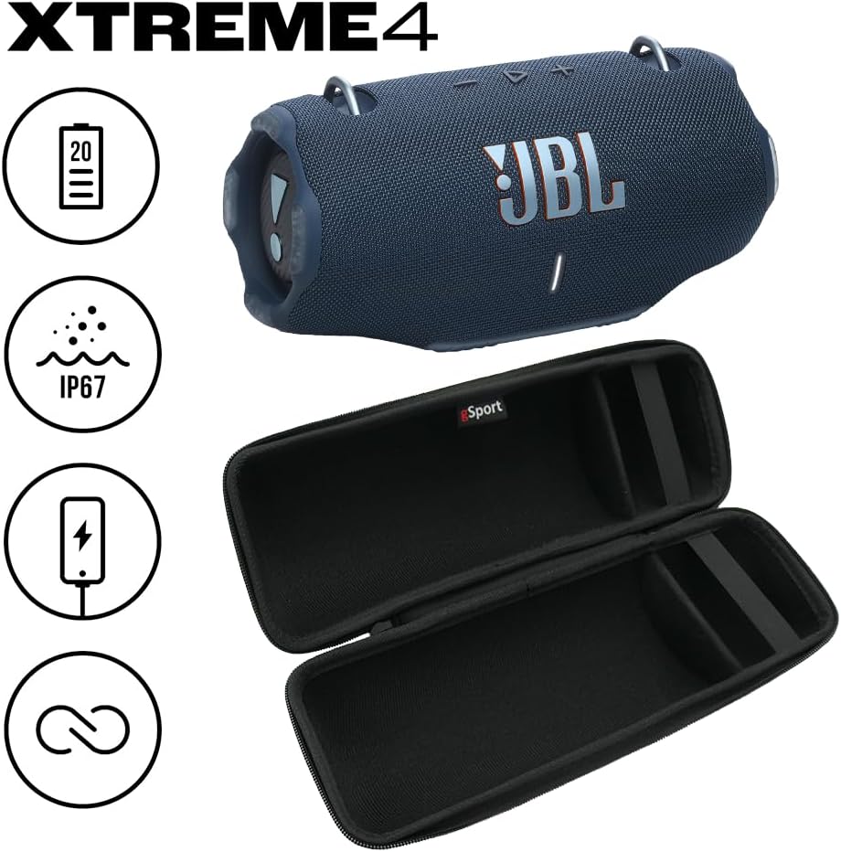 JBL Xtreme 4 Bluetooth Speaker Bundle with Shoulder Strap and gSport Case (Blue)