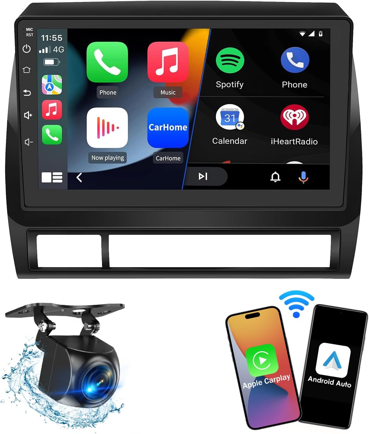 9 inch Car Radio Stereo Head Unit Upgrade for Toyota Tacoma 2005-2015 with Android12/5G WiFi/Wireless CarPlay/Android Auto/Touch Screen/GPS Navigation/Bluetooth/FM Radio/AHD Backup Camera(4G+64G)