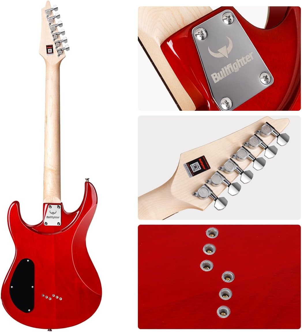 Bullfighter Electric Guitar Kit 39 Inch Full Size,6 Extra String, Picks, Gig Bag, Shoulder Strap, Cable (D170) (Red)