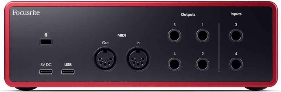 Focusrite Scarlett 4i4 USB-C Audio/MIDI Interface (4th Generation) 2x2 USB Audio Interface Full Studio Bundle with Exclusive Creative Music Production Software Kit