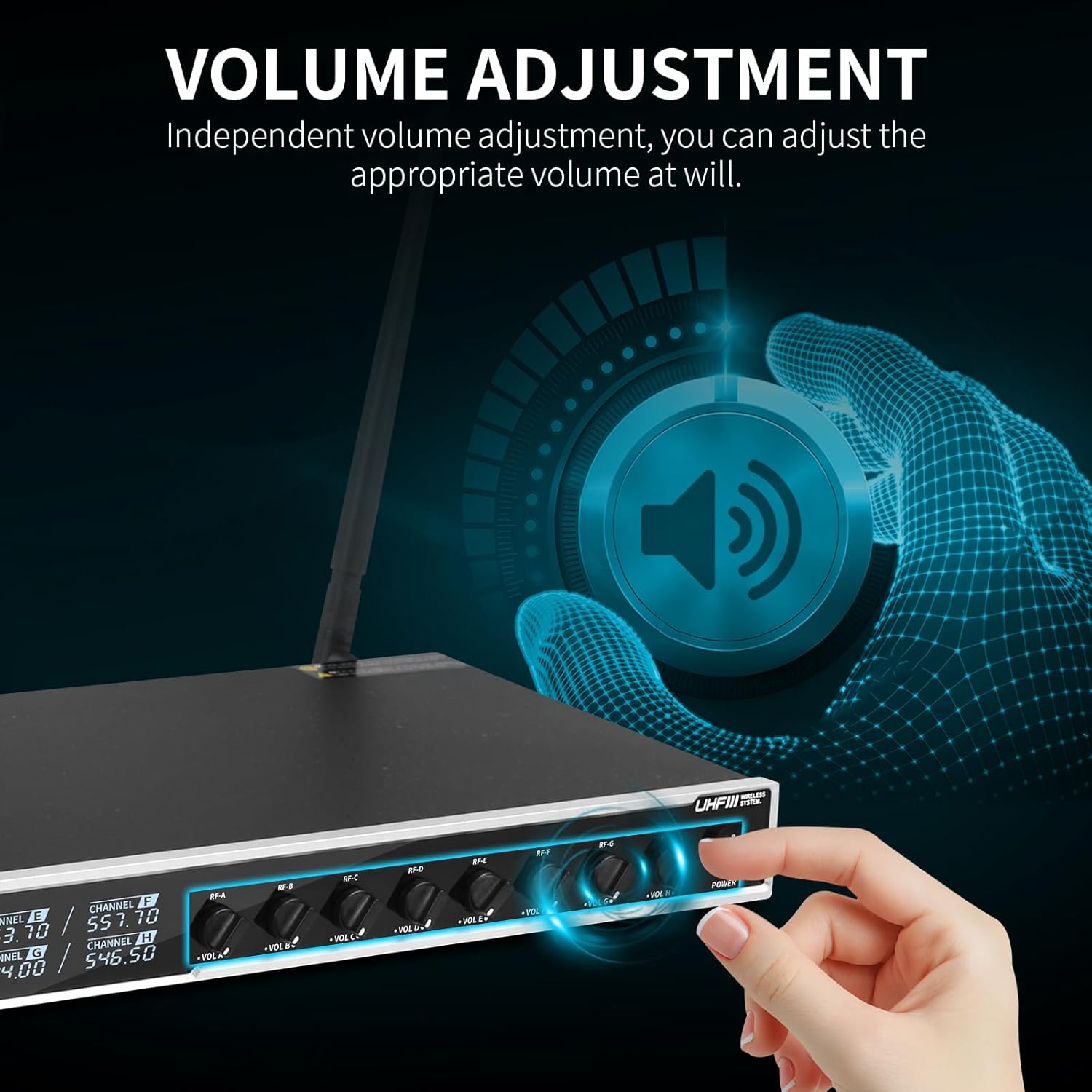 XTUGA Wireless Microphone System,8 Channel Cordless Mic with Handheld Metal Wireless Mic Set, 230ft Range,Dynamic Mics for Singing, Karaoke,Church,Wedding,DJ,Fixed Frequencies (MT8)