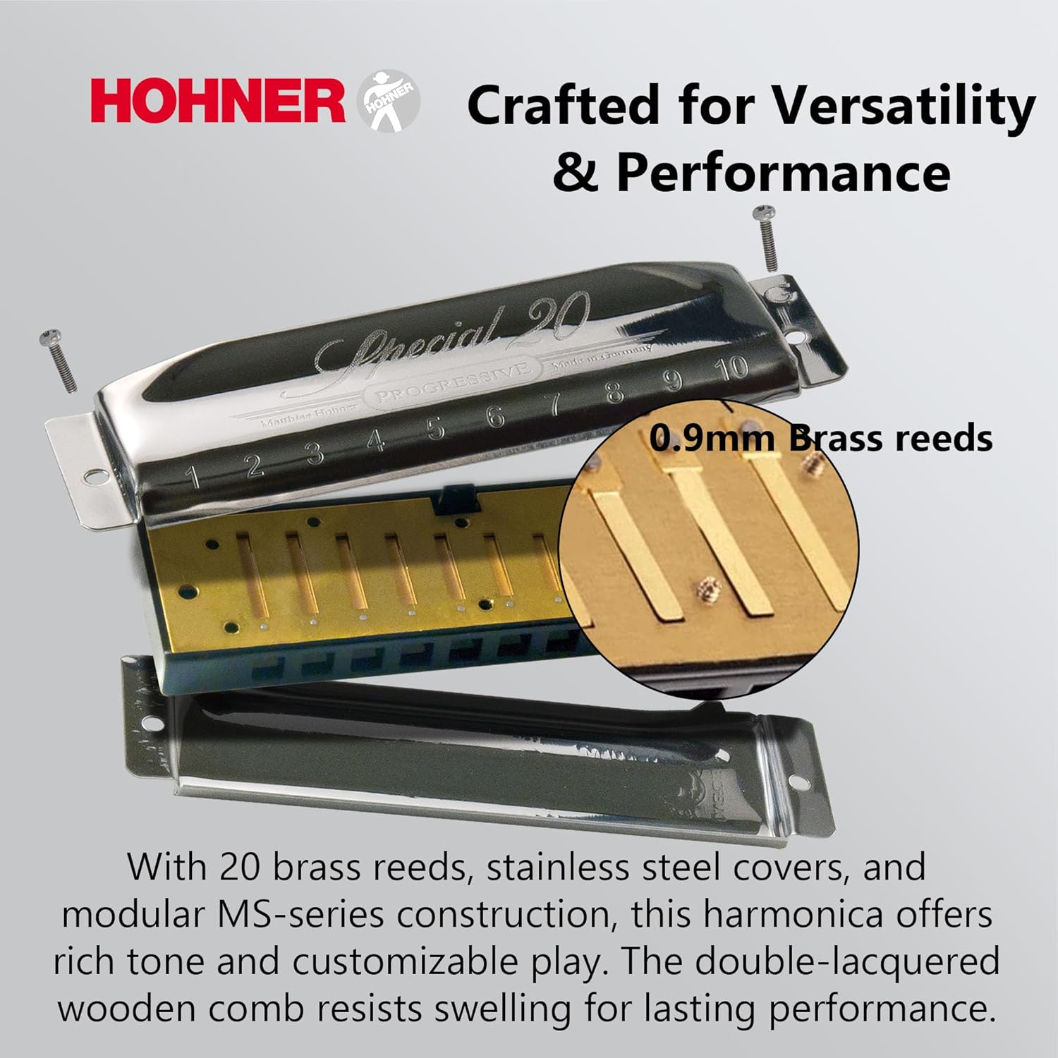 Hohner Special 20 Harmonica - Key of C Bundle with Zip Case, Instructional Manual, and Austin Bazaar Polishing Cloth