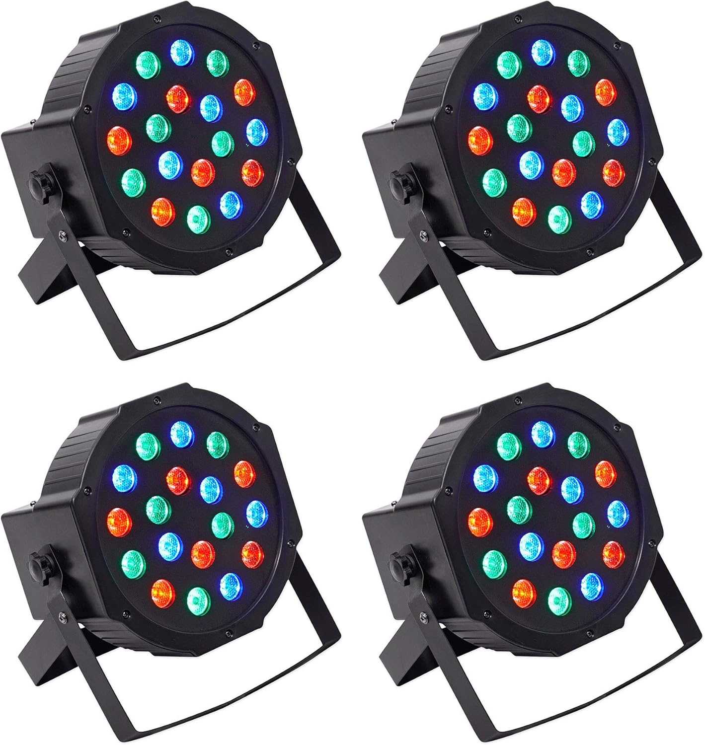 Rockville RockPAR50 24W LED RGB Par Can Wash Light with DMX, Sound-Activated Mode, Power Daisy-Chain, Dual Bracket for DJs and Club Lighting, 4-Piece