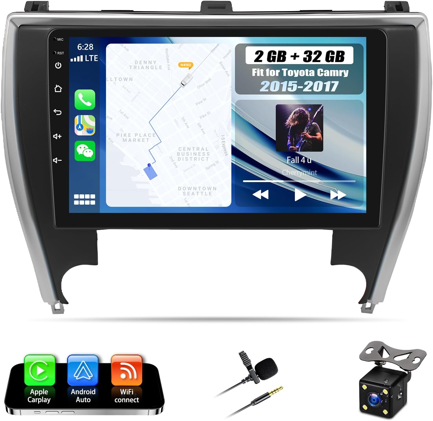 2+32G Android 13 Car Stereo Compatible with Toyota Camry 2015-2017 Radio Upgrade 10 Inch Touch Screen with Wireless Carplay Android Auto Backup Camera Mirror Link GPS SWC WiFi FM