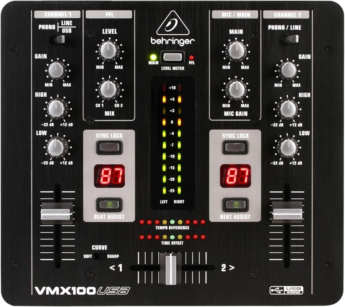 Behringer Pro Mixer VMX100USB Professional 2-Channel DJ Mixer with USB/Audio Interface