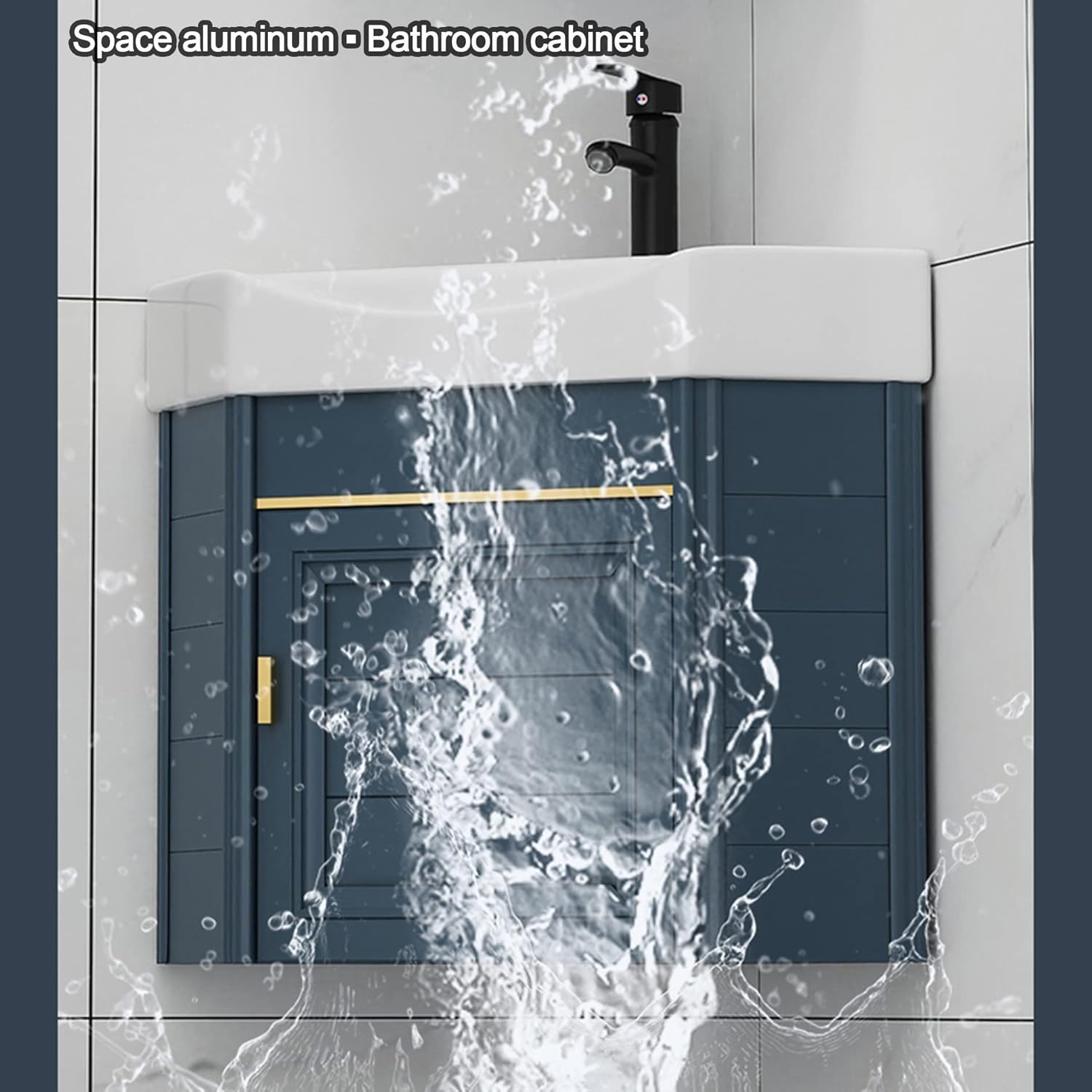 Small Corner Bathroom Vanity Vessel Cabinet Sink Combo Wall Mount Triangle Ceramic Counter Sinks with Hot and Cold Faucet and Overflow Utility Washing Hand Basin for Laundry Room Kitchen Patio ( Size