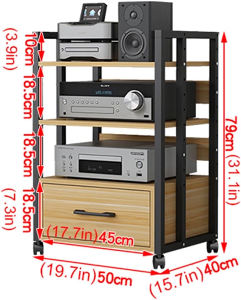 Movable Media Stand 3-Tier AV Media Stand TV Corner Shelf with Storage Drawer, Living Room CD Player Stand Audio Rack Tower (Color : C-1)