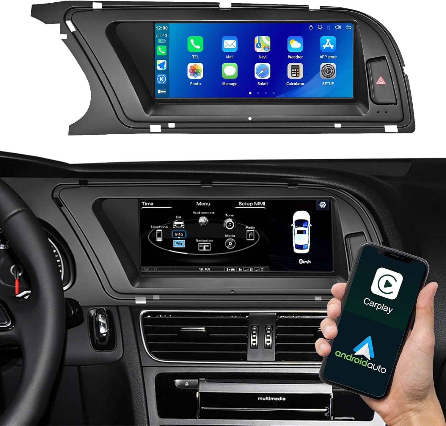 8.9 Inch Display Touchscreen for Audi A4 2009-2015 with 3G MMI System Car Radio Support Wireless Carplay,Android Auto,Mirrorlink,Siri,Bluetooth