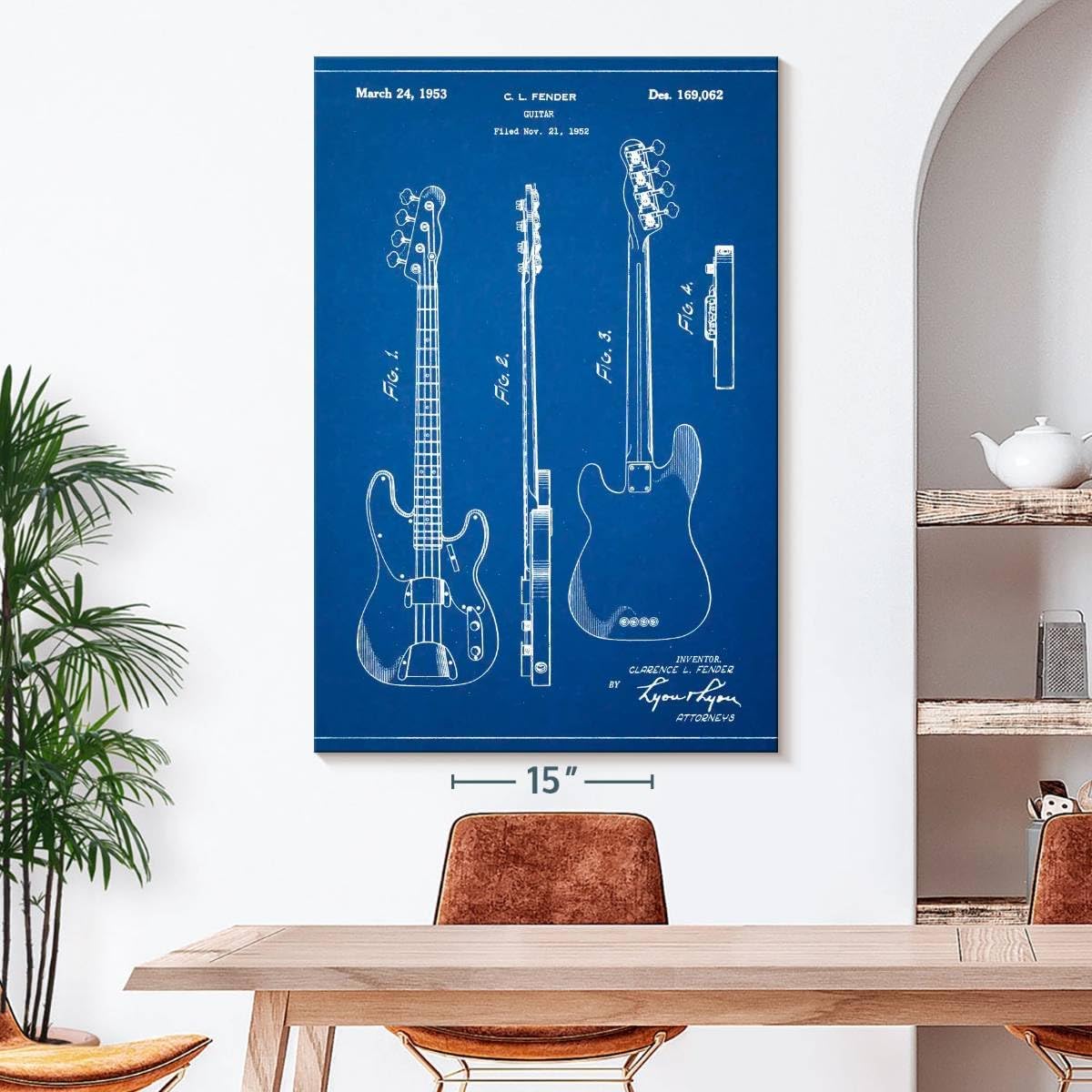 Elephant Stock - Blueprint Fender Precision Bass Guitar Patent Poster Wall Art - Vertical Canvas Wall Art - Living Room Wall Decor - Drawing Music Blueprints Canvas Art - Blue And White Decor by Cole Borders - 34