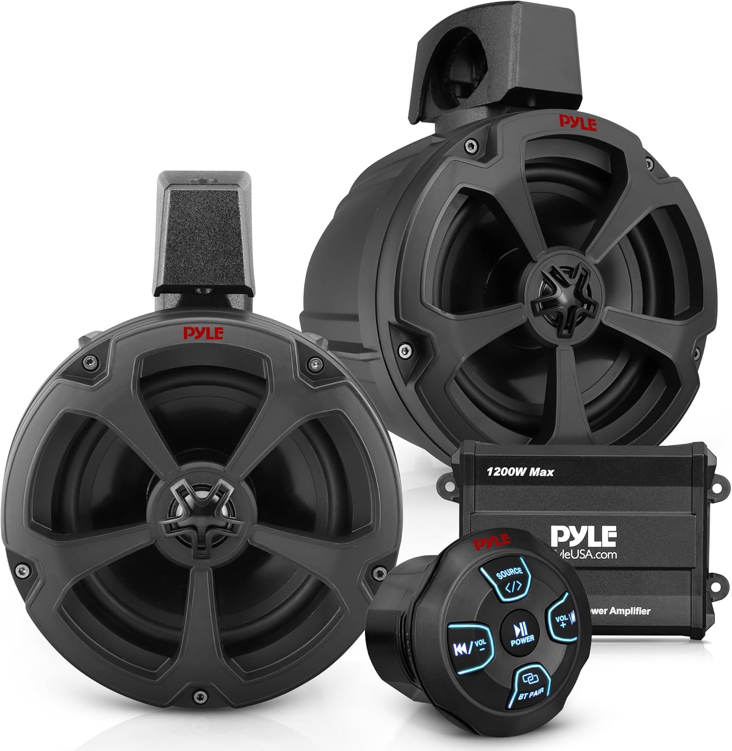 Pyle 6.5'' Water-Resistant Marine Off-Road Speakers - 1200 Watt Amplifier + Wireless BT Audio Controller- Marine, ATV, UTV, 4x4, Jeep, Wired RCA, for Boat Stereo Speaker & Other Watercraft