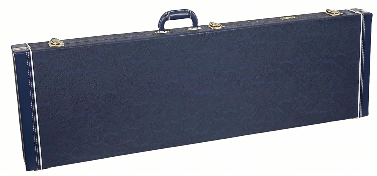 Crossrock Relief Series Bass Guitar Case for Fender Precision & Jazz | Carved Ocean Blue Finish, Deep Scarlett Velvet Interior, Lock – Premium Wooden Hardshell