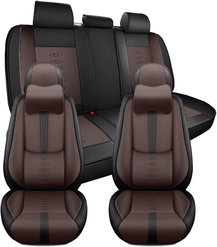 Car Seat Covers for Jeep Cherokee/Commander/Grand Cherokee/Grand Cherokee 4xe,Waterproof Leather Seat Covers 5-Seats Luxury,Car Interior Accessories with Airbag(Black+Coffee)