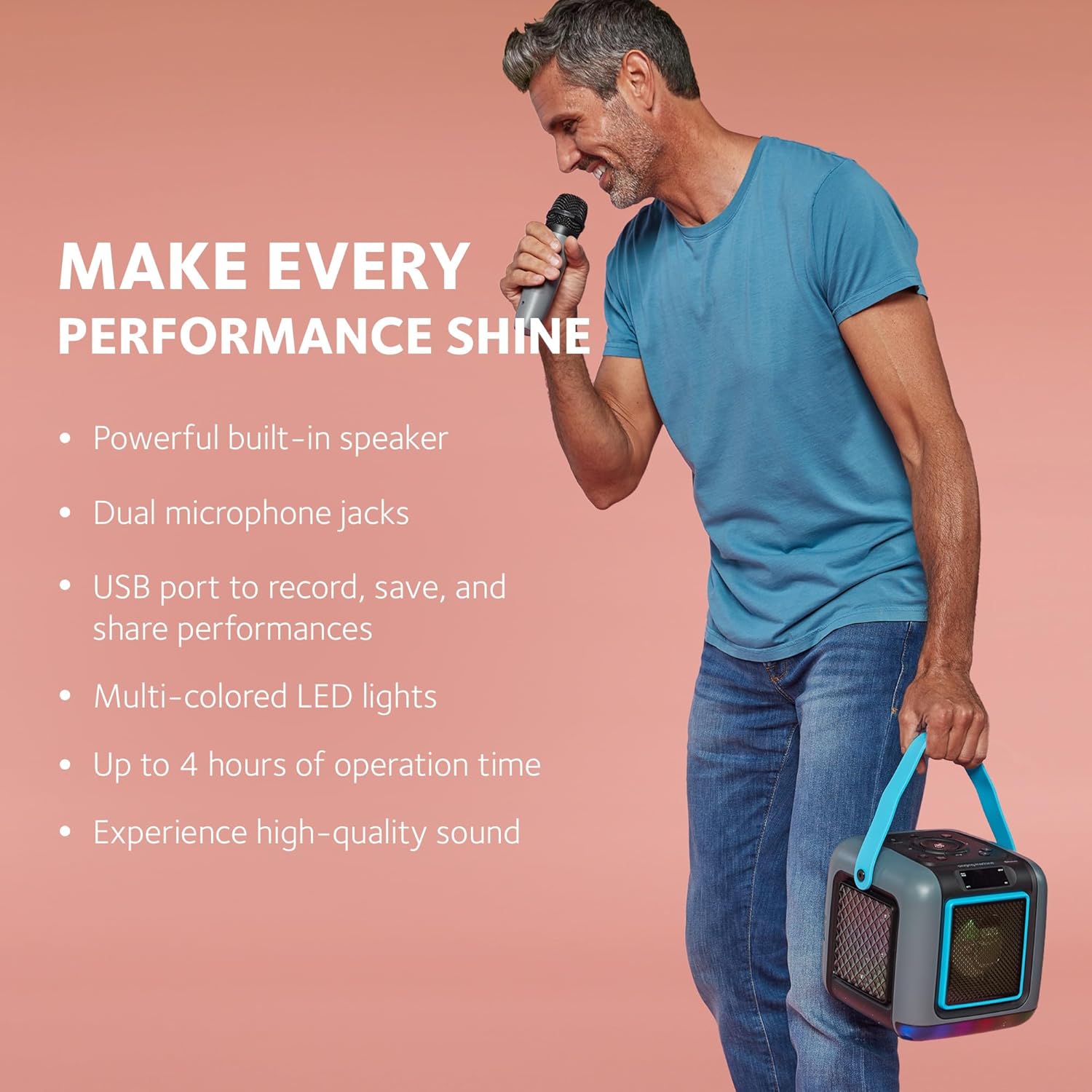 Singing Machine Karaoke System for Adults & Kids with Wireless Microphone, Cube Mini - Rechargeable Battery Karaoke Speaker with Multi-Colored Lights, Bluetooth, 22 Voice Effects & Lead Vocal Removal