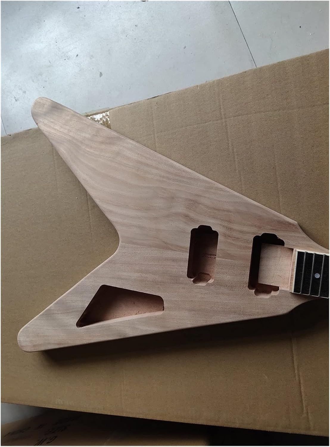 Unfinished Guitar Body 1set Electric Guitar Kit 22 Guitar Neck Guitar Body Mahogany V Shape Guitar DIY Accessory