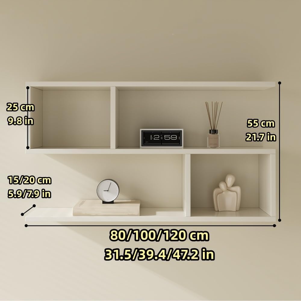 Floating Wall Bookshelf, Multi-Layer Hanging Decorative Storage Rack, Wooden Display Shelf for Living Room, Study and Office(White,39.4x21.7x5.9in)