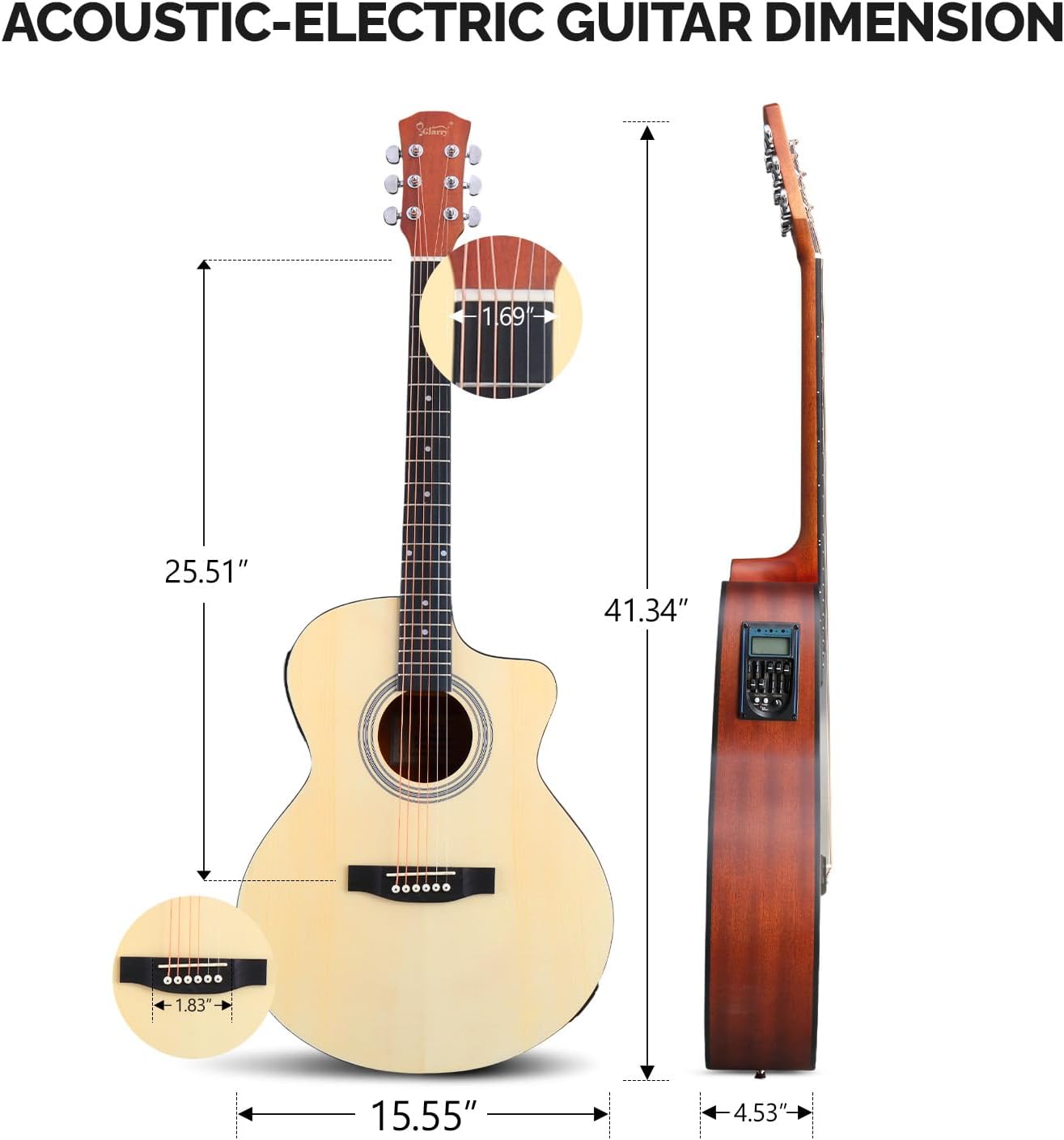 GLARRY 41in Full Size Acoustic Electric Guitar Beginner Kit with 15W Amp, 5-band EQ Cutway Design 6 Strings Electric Acoustic Guitar with Bag, Strap, Picks, Strings, Wrench (Natrual)