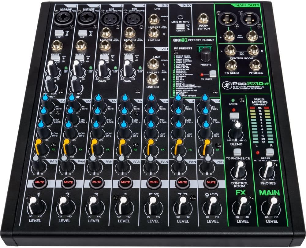 Mackie ProFX10v3 10-Channel Sound Reinforcement Mixer with Built-In FX, Gator Cases G-MIXERBAG-1515 Mixer Bag & Stereo Cable 10' Bundle