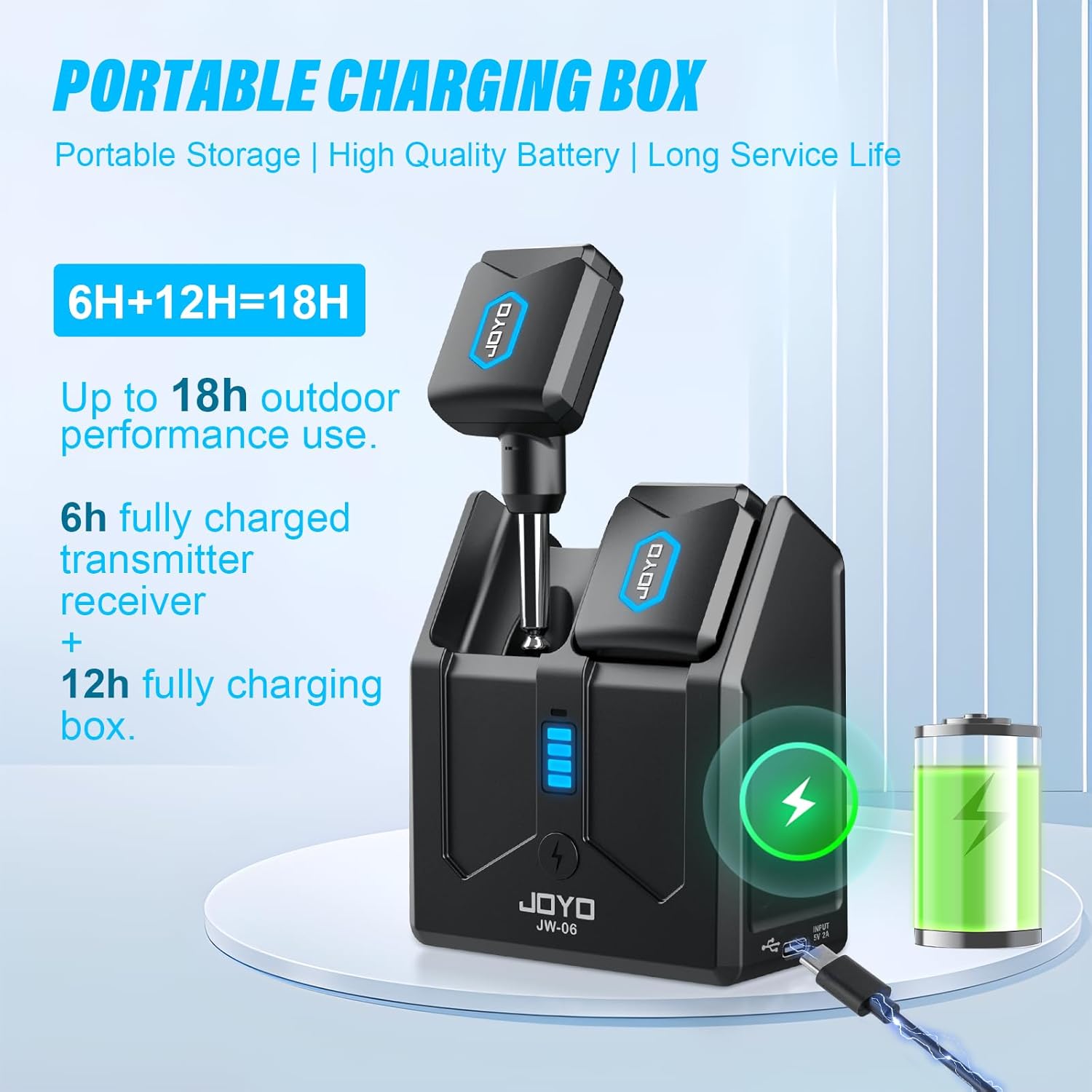 5.8Ghz Wireless Guitar Transmitter Receiver Guitar System with Charging Box for Electric Guitar Bass 4 Audio Channels (JW-06)