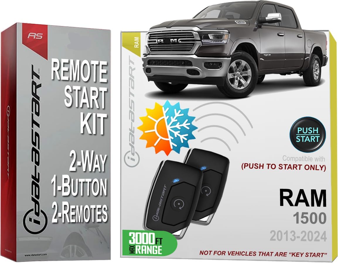 iDatastart 3000FT Range Remote Starter Kit for RAM 1500 (2019-2024) | 🗹 Push-to-Start Ignition Models (2-Way, 1-Button)