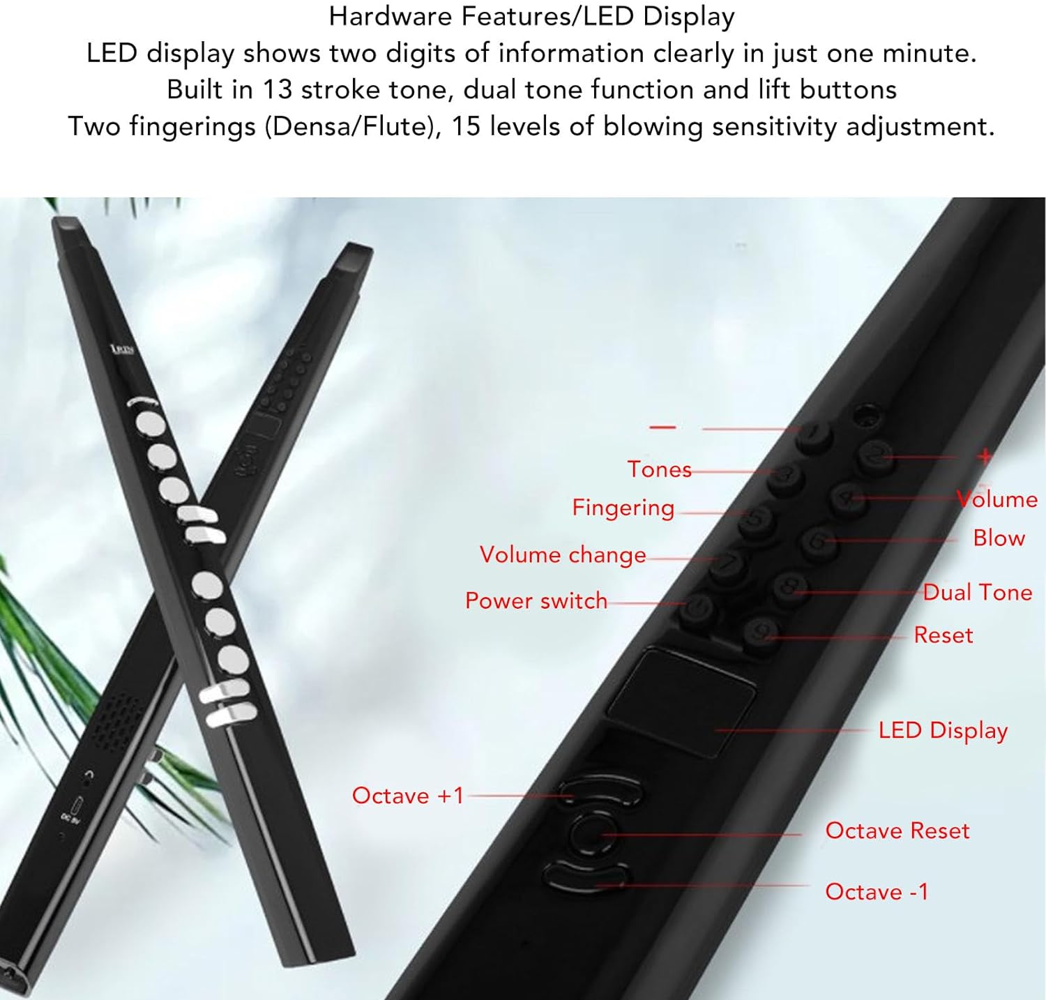 Digital Wind Instrument, Electronic Wind Instrument with 2 Nozzles, 13 Tones, 3 Blowing Sensitivity, Portable Electronic Saxophone for Kids Adults Beginners